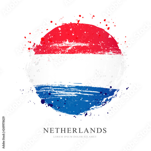 Flag of the Netherlands in the form of a large circle. Vector illustration