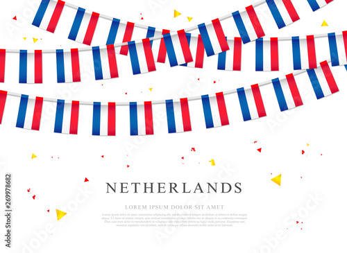 Garland of the Netherlands flags. King's Day in the Netherlands.
