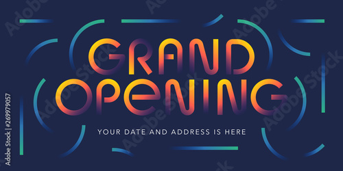 Grand opening vector illustration, background. Modern design with neon font
