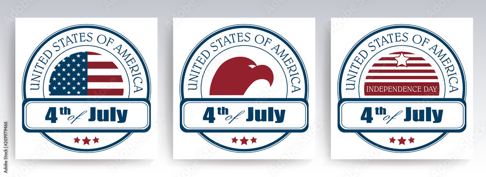 Round sign with a rectangular frame and silhouettes of the flag of America and the head of an eagle set Round sign with a rectangular frame and silhouettes of the flag of America and the head of an eagle set
