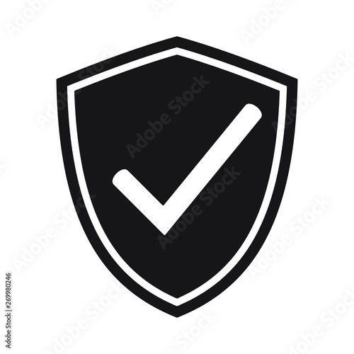 Shield with checkmark symbol for download. Tick shield security icon. Vector icon.