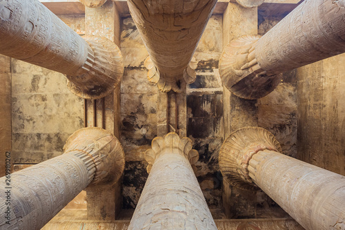 The ceiling and the columns in the hypostyle hall of the Temple of Horus in Edfu photo