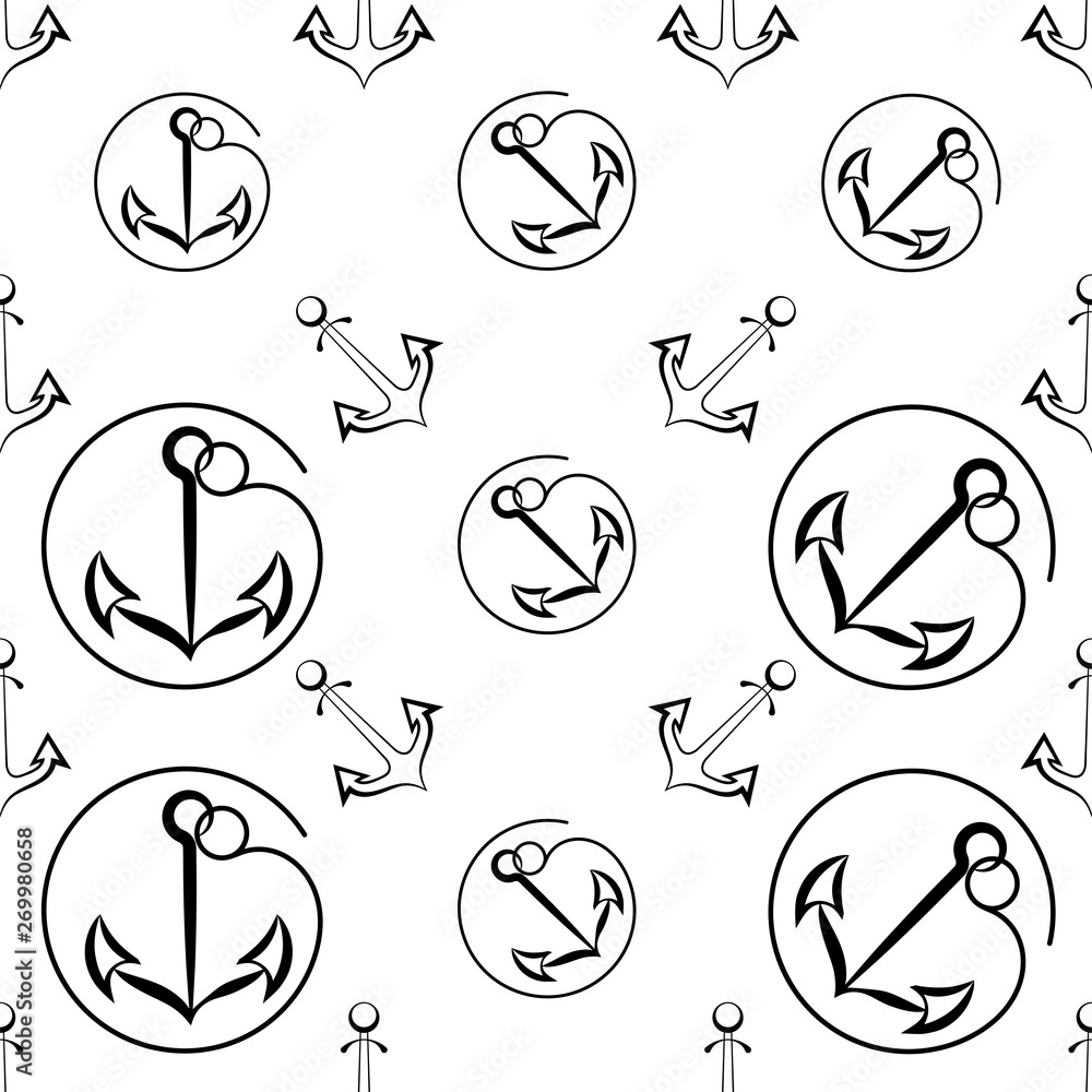 Anchor Icon Seamless Pattern, Flat Anchor Icon Seamless Pattern, Flat