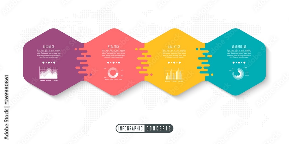 Vector infographics template for chart, diagram, web design, presentation, workflow layout. Business concept with 4 options, parts, steps or processes Vector infographics template for chart, diagram, web design, presentation, workflow layout. Business concept with 4 options, parts, steps or processes