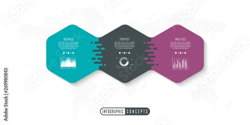 Vector infographics template for chart, diagram, web design, presentation, workflow layout. Business concept with 3 options, parts, steps or processes