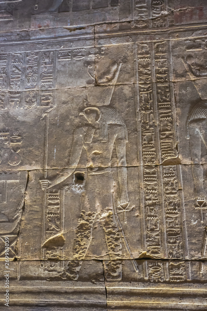 Life-size depiction of Horus in the temple in Edfu