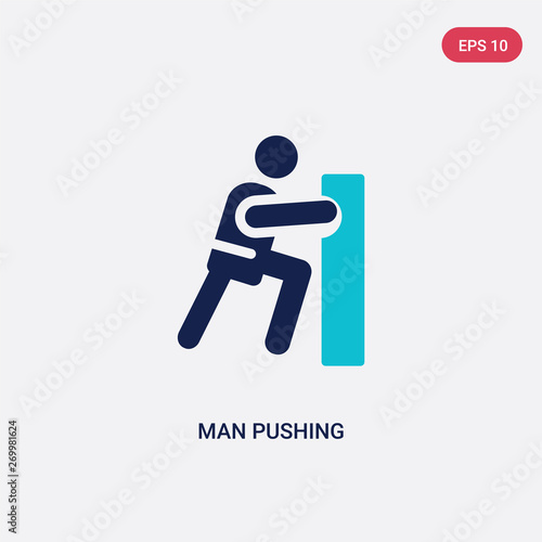 two color man pushing vector icon from behavior concept. isolated blue man pushing vector sign symbol can be use for web, mobile and logo. eps 10