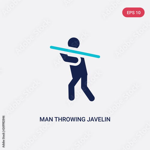 two color man throwing javelin vector icon from behavior concept. isolated blue man throwing javelin vector sign symbol can be use for web, mobile and logo. eps 10