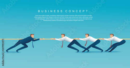 businessmen pull the rope business concept. tug of war background vector illustration EPS10