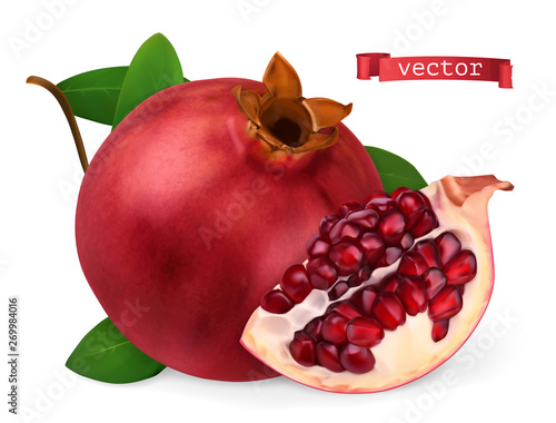 Pomegranate vectorized image. Fresh fruit. 3d realistic vector icon