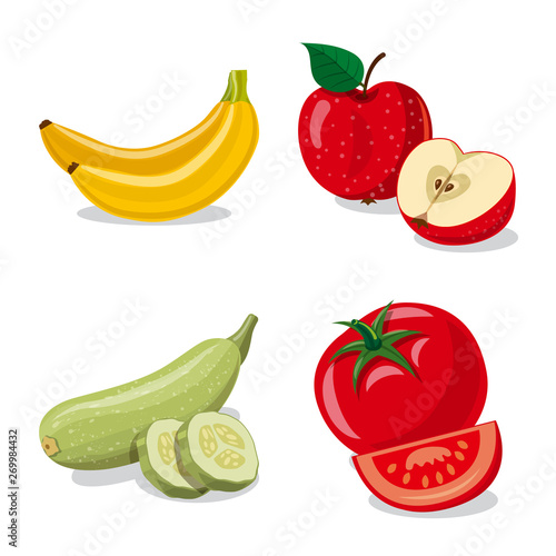 Vector illustration of vegetable and fruit symbol. Set of vegetable and vegetarian vector icon for stock.
