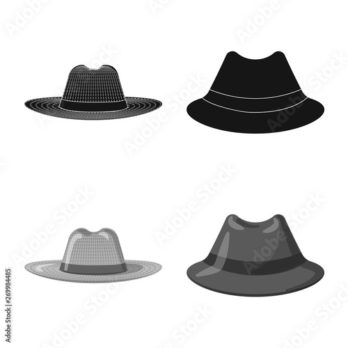 Vector illustration of headgear and cap symbol. Collection of headgear and accessory stock symbol for web.