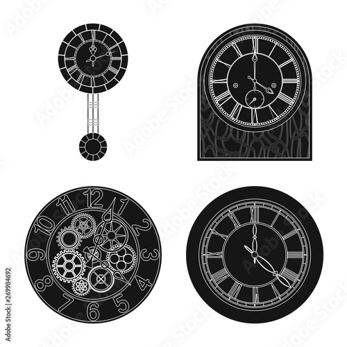 Vector design of clock and time icon. Collection of clock and circle stock symbol for web.