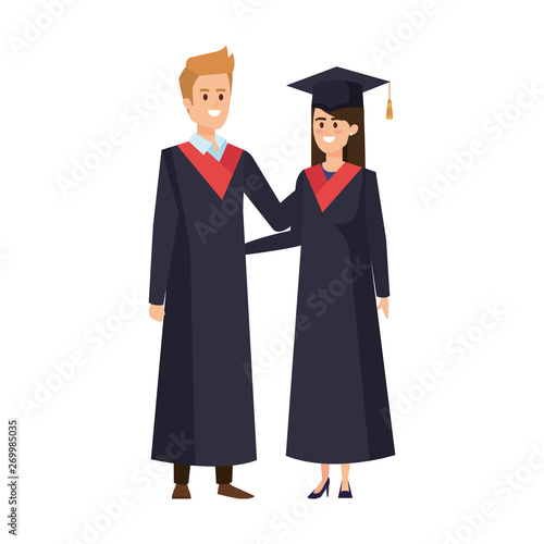 young couple students graduated characters