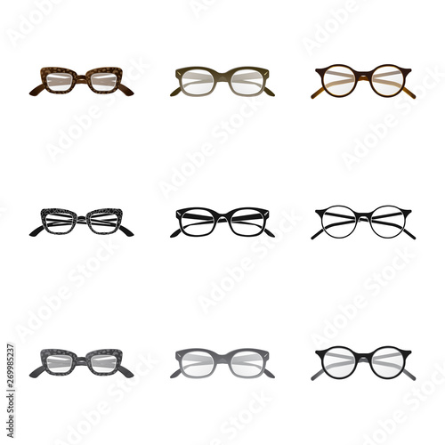 Vector design of glasses and frame icon. Set of glasses and accessory stock symbol for web.