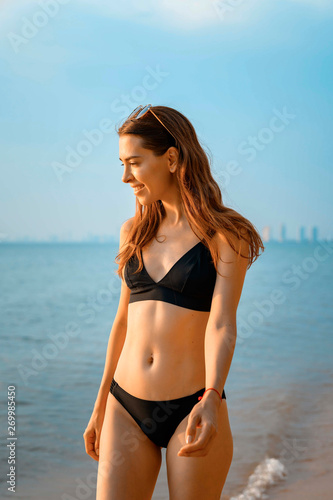 Beautiful girls in bikini  on the beach