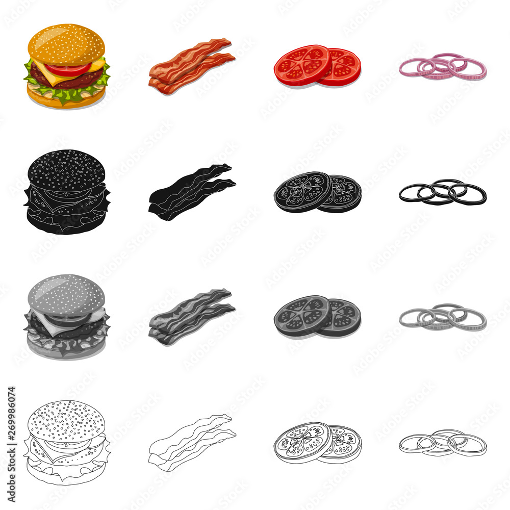 Vector illustration of burger and sandwich symbol. Set of burger and slice stock symbol for web.