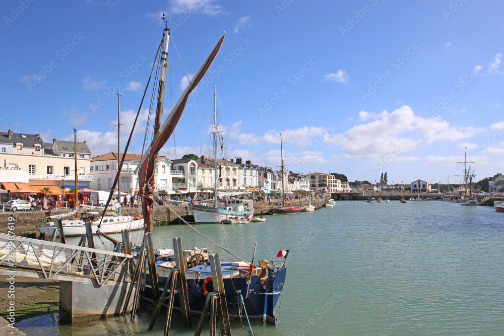 Boats moored in Pornic Harbour, France