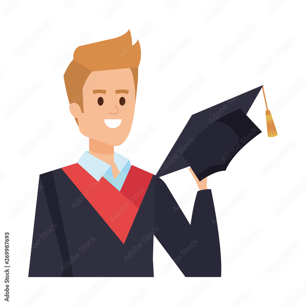 young man student graduated with hat Stock Vector | Adobe Stock