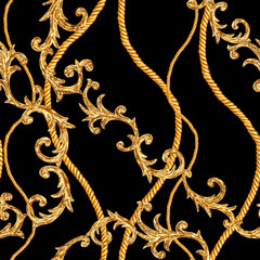 Canvas schilderij Glamour stijl patronen Glamour gouden kettingen barokstijl  © Olga