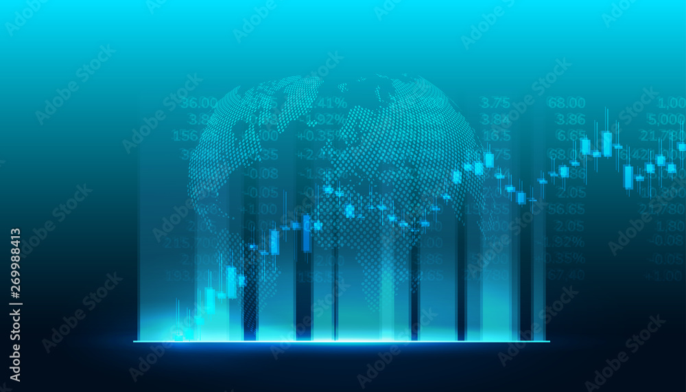 Fototapeta premium Stock exchange chart market investment trading with world map. Trading platform. Business graph. Vector Illustration
