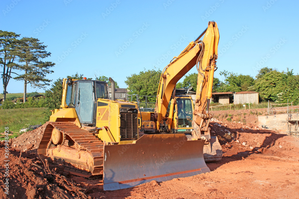 Digger working on a road construction site