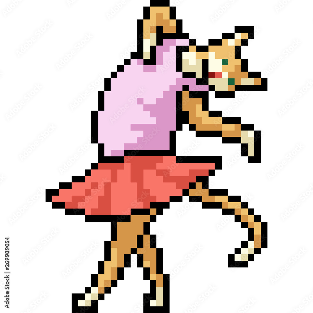 vector pixel art cat ballet