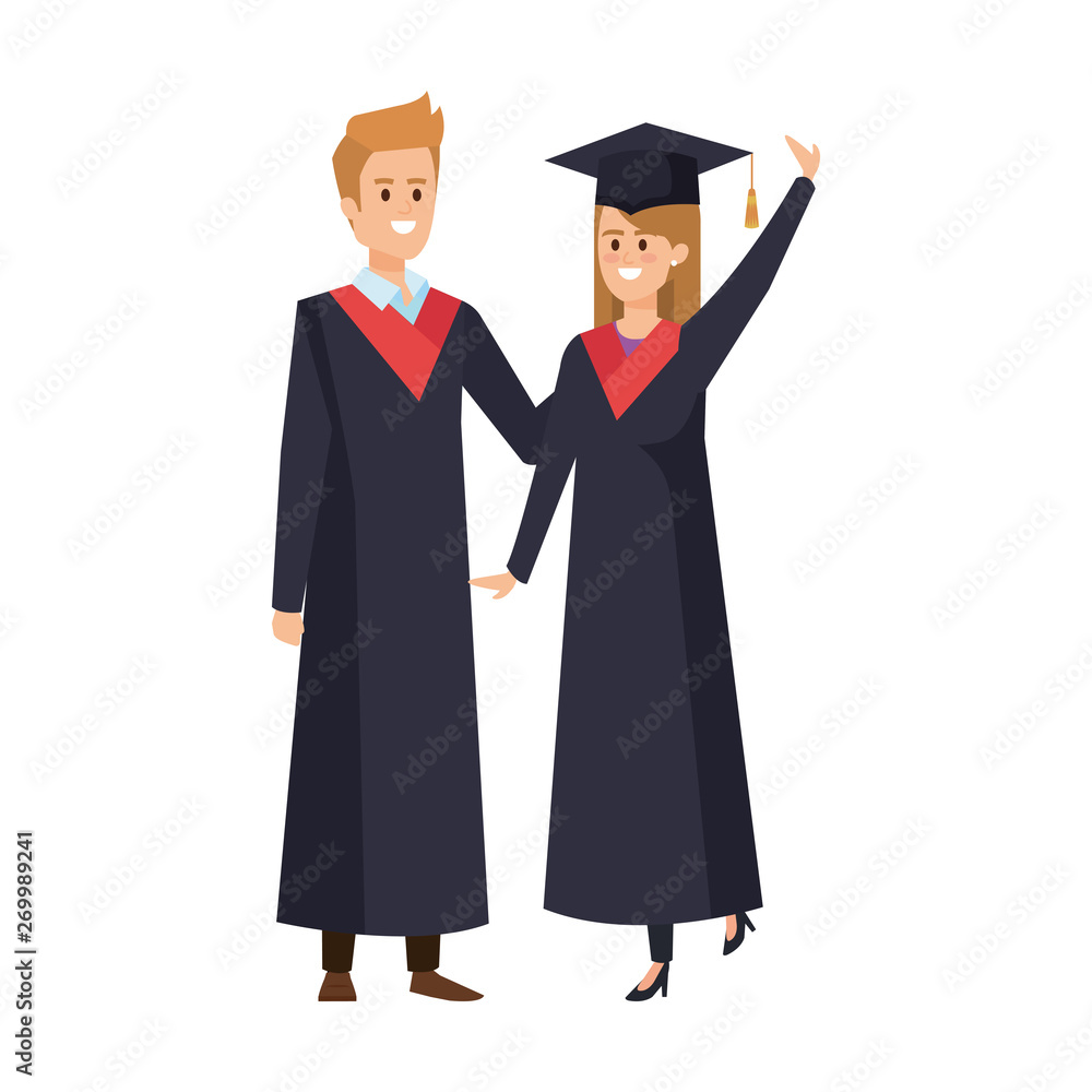 young couple students graduated celebrating young couple students graduated celebrating