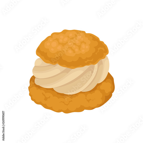 Shortbread with cream on a white background. Vector illustration.