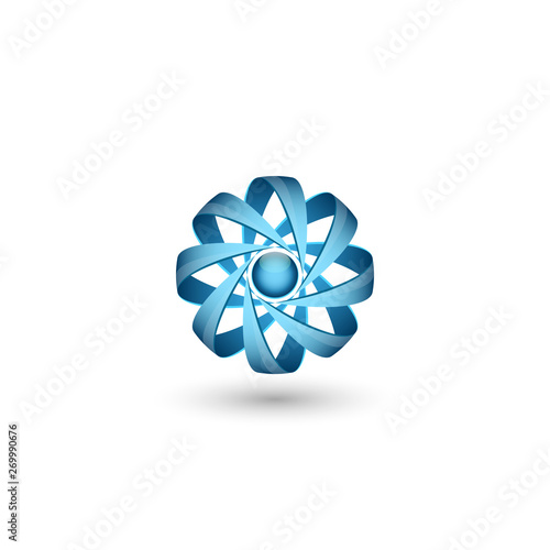 Physical atomic particle 3D logo abstract concept, volume molecule icon for nuclear energy