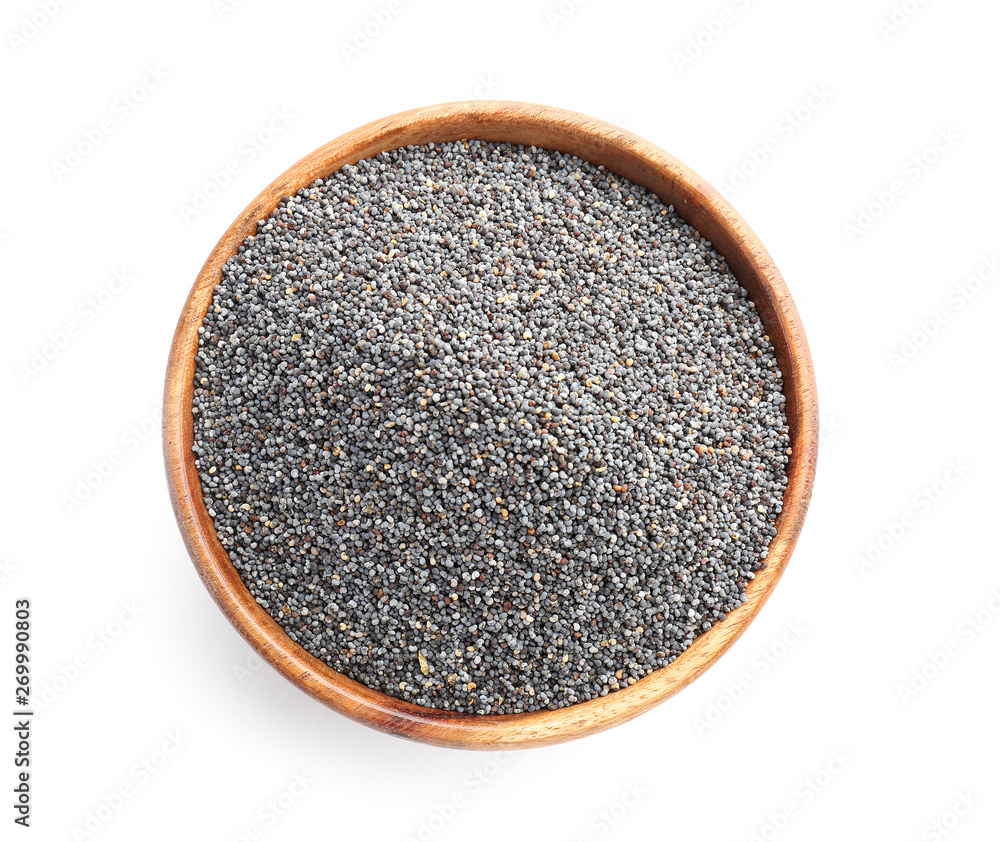 Bowl with poppy seeds on white background Bowl with poppy seeds on white background