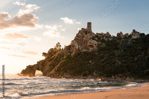 Sardinia seashore and cliffs at sunset
