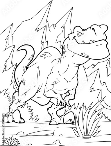 Coloring book for children with a dinosaur hand-painted in cartoon style