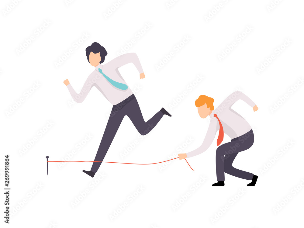 Envious Businessman Tripping His Successful Colleague, Business Competition, Rivalry Between Colleagues, Office Workers Challenging Vector Illustration