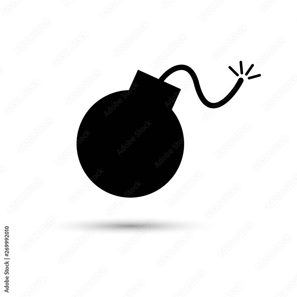 Bomb icon logo, illustration white with shadow Bomb icon logo, illustration white with shadow