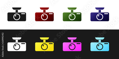 Set Car DVR icon isolated on black and white background. Car digital video recorder icon. Vector Illustration