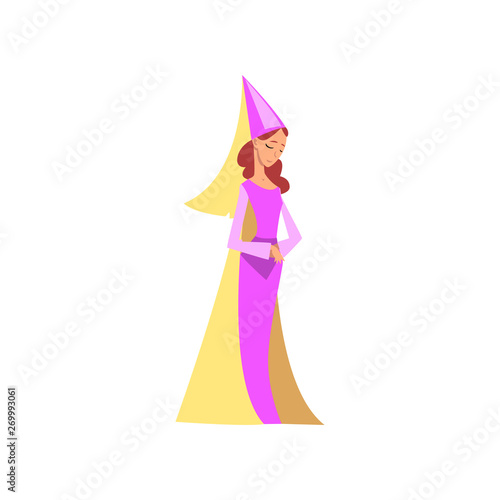 Beautiful Princess Medieval Character in Pink Ddress and Pointed Hat Vector Illustration photo