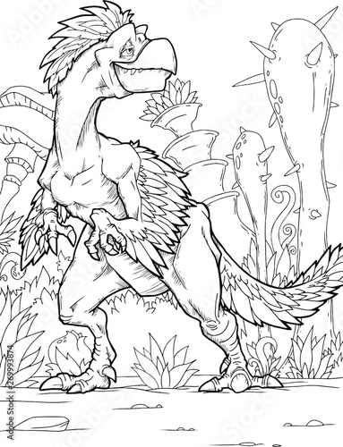 cartoon cute dinosaur, coloring book, funny illustration