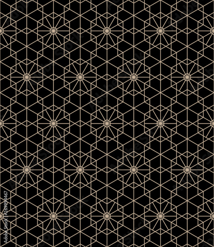 Abstract seamless pattern in japanese kumiko style. Geometric thin line hexagon background. Beautiful for fabric, textile,wrapping paper, laser cutting and engraving. photo