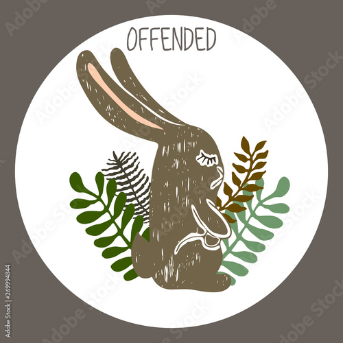 Hare emotions stock vector illustration hand drawing text sticker offended