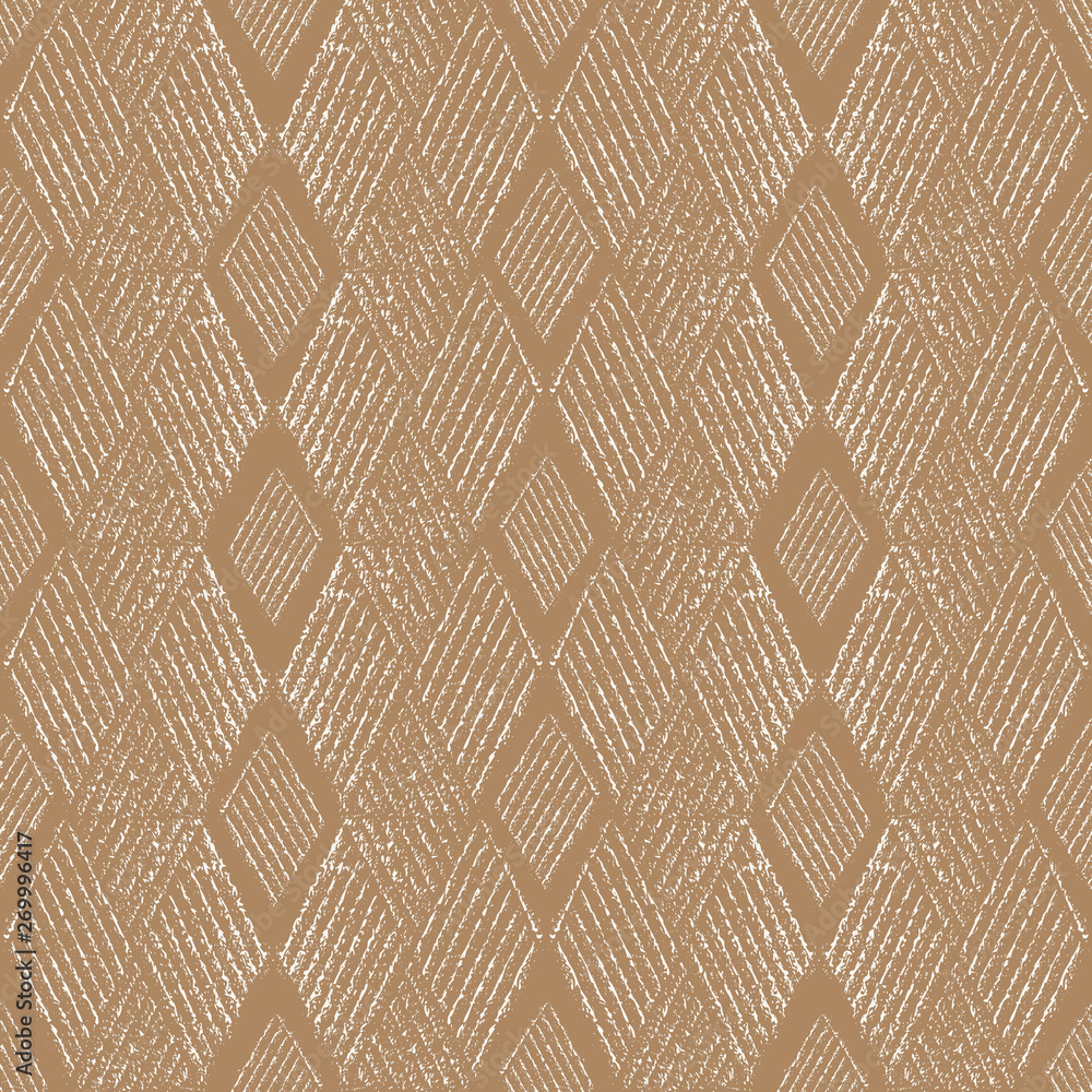 Beautiful block print style white rhomboid geometric design. Seamless vector pattern on eco paper colour background. Perfect for organic, eco, wellness, cosmetic products, fabric, stationery Beautiful block print style white rhomboid geometric design. Seamless vector pattern on eco paper colour background. Perfect for organic, eco, wellness, cosmetic products, fabric, stationery