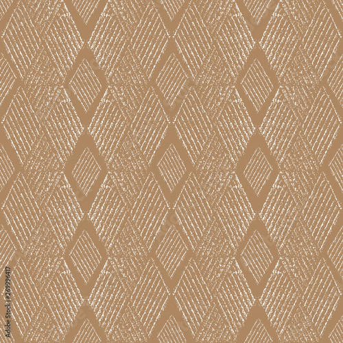 Beautiful block print style white rhomboid geometric design. Seamless vector pattern on eco paper colour background. Perfect for organic, eco, wellness, cosmetic products, fabric, stationery