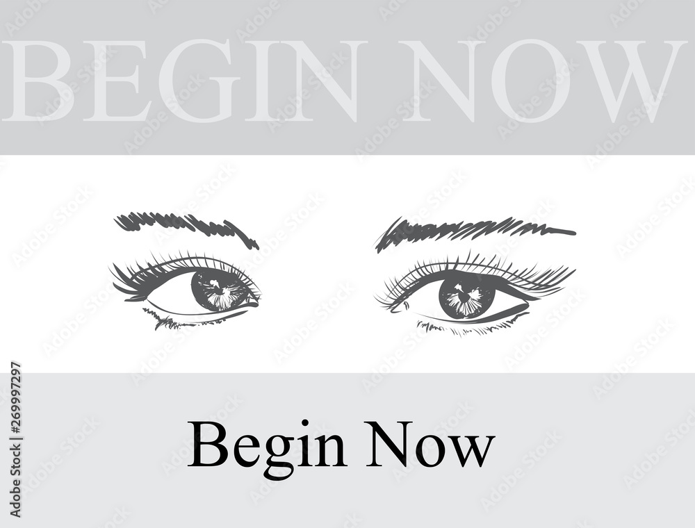 Hand drawn vector illustration. Beautiful woman eye makeup. Fashion sketch.