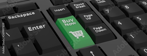 Online shopping concept. Keyboards with a Buy button. Ecommerce. 3D illustration. 3D rendering