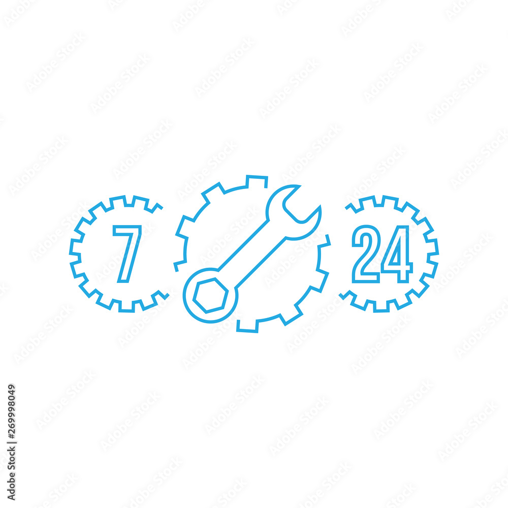 fix support, customer service, 24 hours 7 days a week, call center, isolated icon on white background, auto service, car repair service.