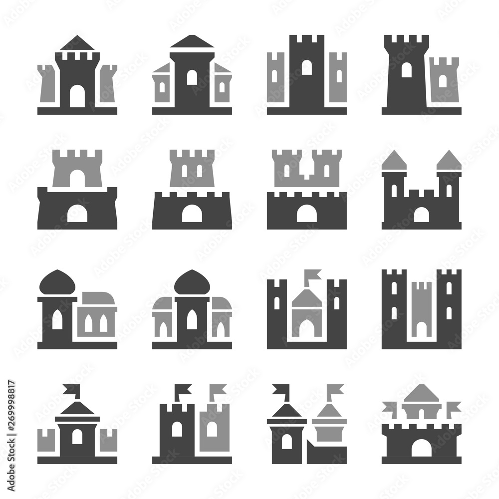 castle and citadel icon set,vector and illustration