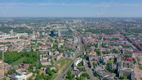 Wallpaper Mural MINSK, BELARUS - MAY, 2019: Aerial drone shot view of city centre. Railway station and City Gates from above. Torontodigital.ca