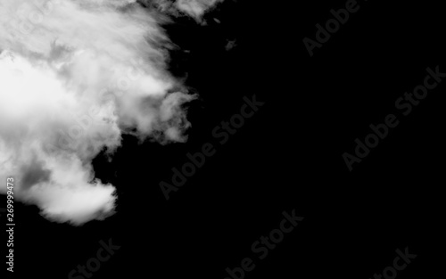 clouds white on isolated elements black background and space for text.