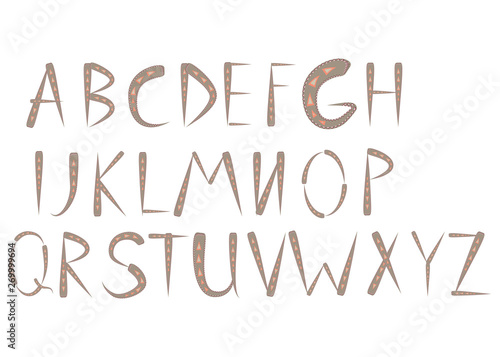 Ethnic font. Native american indian alphabet. Alphabet traditional african or mexican illustration