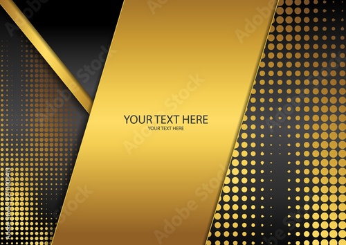 Bright halftone dots and colored inclined ribbons stripes on a dark background. Luxury poster background template.